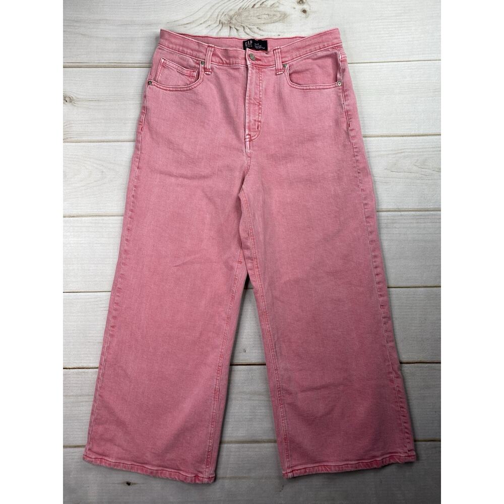 Gap Sugar Pink High Rise Wide-Leg Crop Jeans Womens 12 31R Spring Girly Stretch